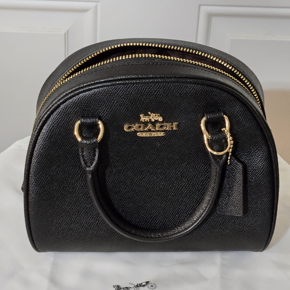 Coach Black Leather Sydney Satchel with Gold Accents